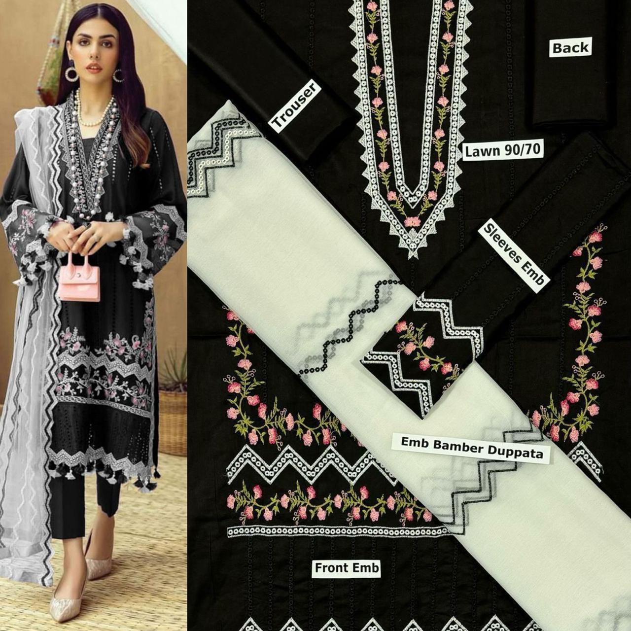 SUMMER-3 PC LAWN EMBROIDERED SHIRT WITH CHIFFON EMBROIDERED DUPPATA SALE-44