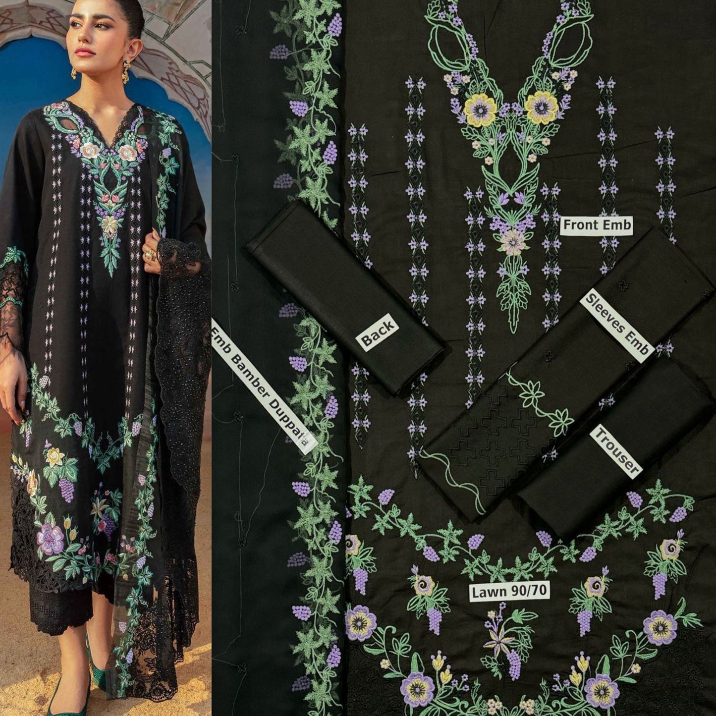 SUMMER-3 PC LAWN EMBROIDERED SHIRT WITH CHIFFON EMBROIDERED DUPPATA SALE-41