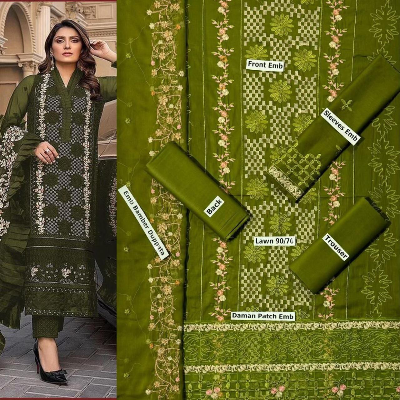 SUMMER-3 PC LAWN EMBROIDERED SHIRT WITH CHIFFON EMBROIDERED DUPPATA SALE-43