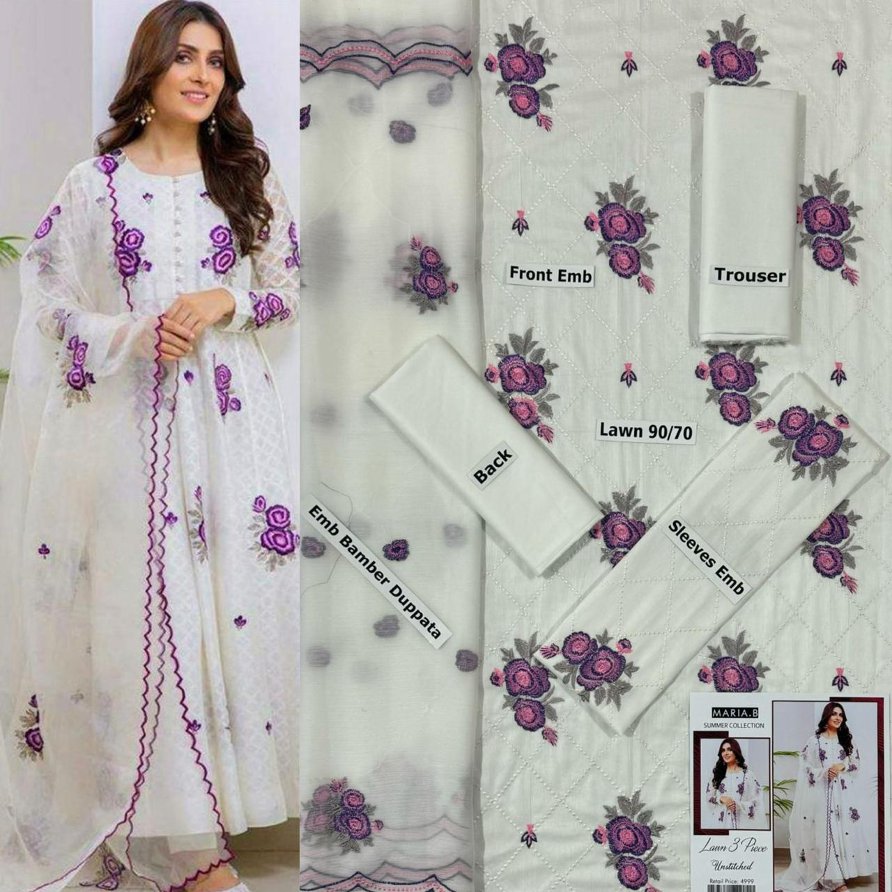 SUMMER-3 PC LAWN EMBROIDERED SHIRT WITH CHIFFON EMBROIDERED DUPPATA SALE-42