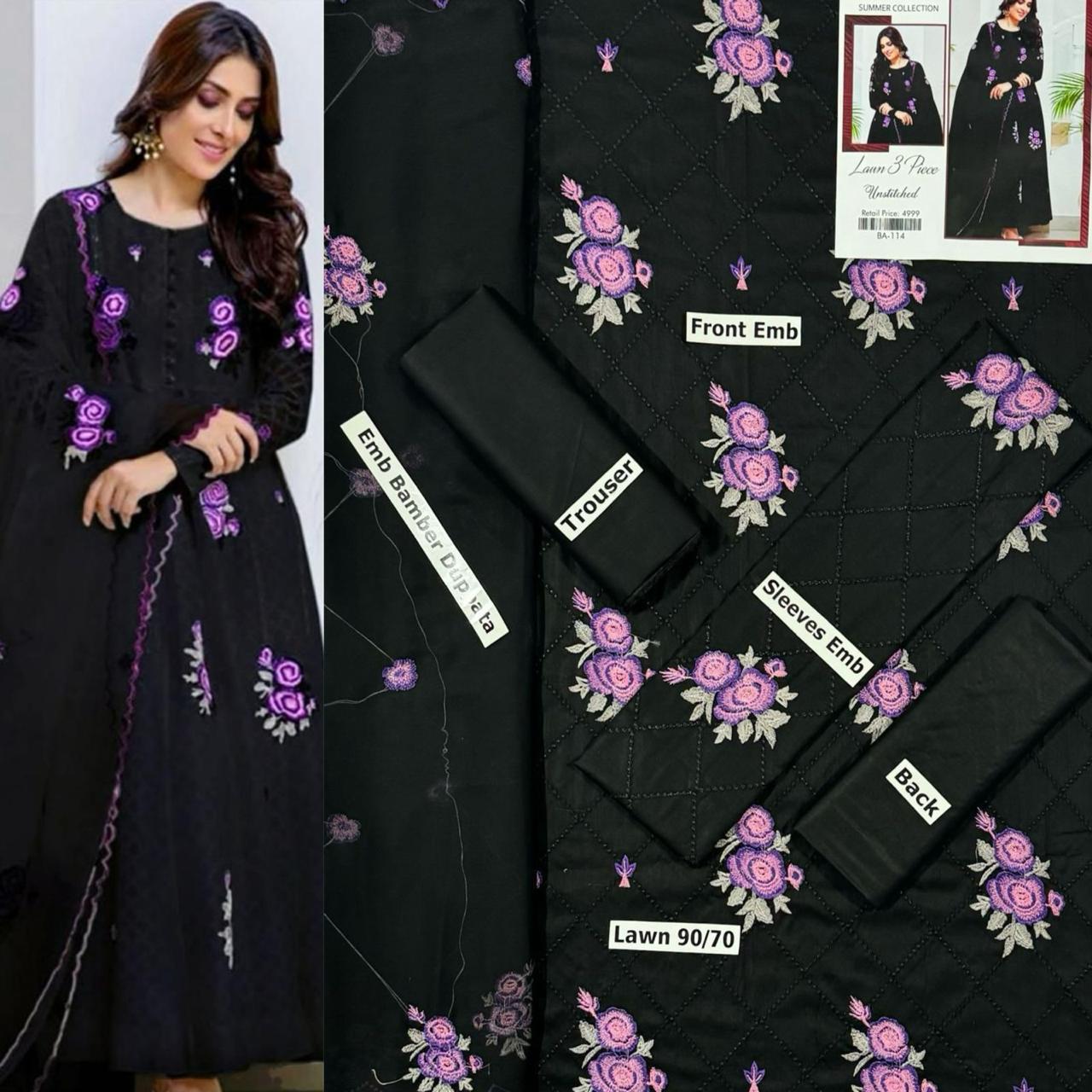 SUMMER-3 PC LAWN EMBROIDERED SHIRT WITH CHIFFON EMBROIDERED DUPPATA SALE-48