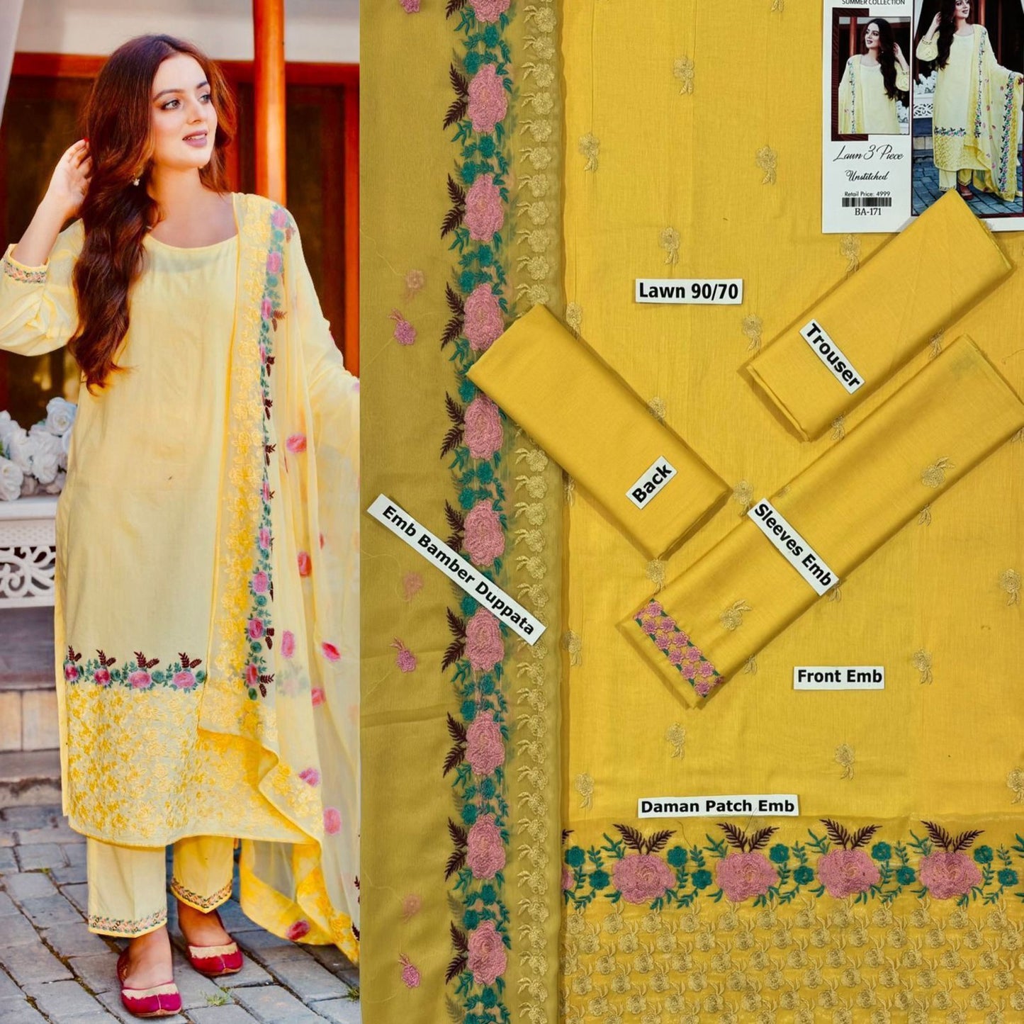 SUMMER-3 PC LAWN EMBROIDERED SHIRT WITH CHIFFON EMBROIDERED DUPPATA SALE-04