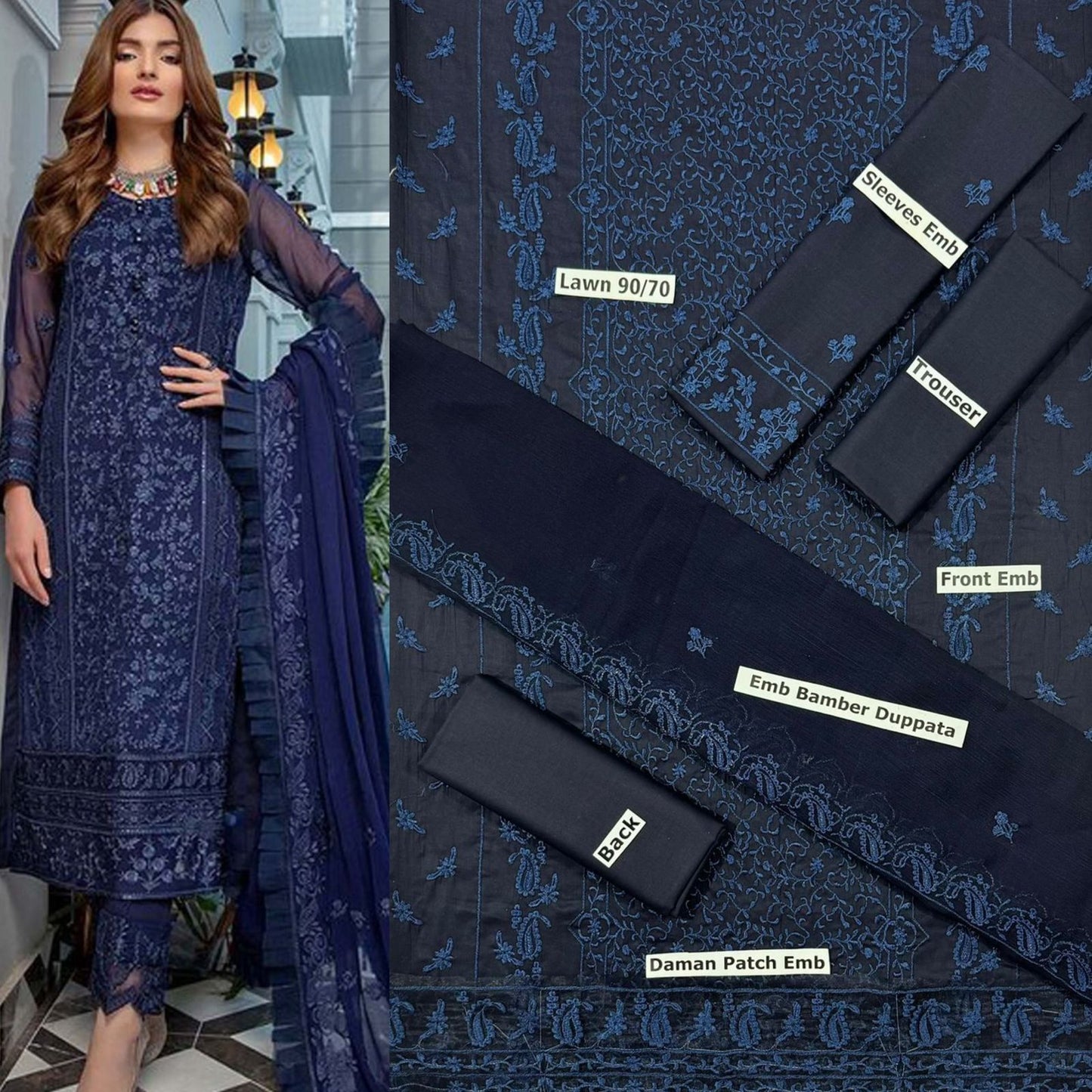 SUMMER-3 PC LAWN EMBROIDERED SHIRT WITH CHIFFON EMBROIDERED DUPPATA SALE-05