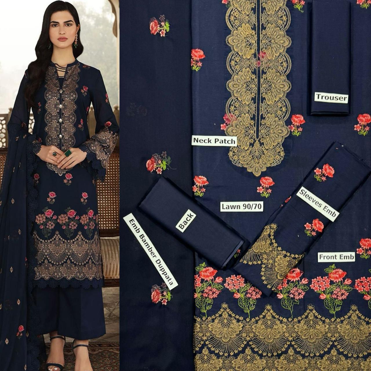 SUMMER-3 PC LAWN EMBROIDERED SHIRT WITH CHIFFON EMBROIDERED DUPPATA SALE-49