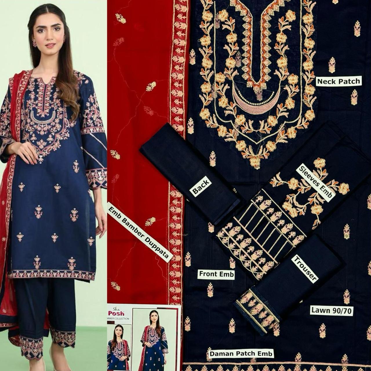 SUMMER-3 PC LAWN EMBROIDERED SHIRT WITH CHIFFON EMBROIDERED DUPPATA SALE-44