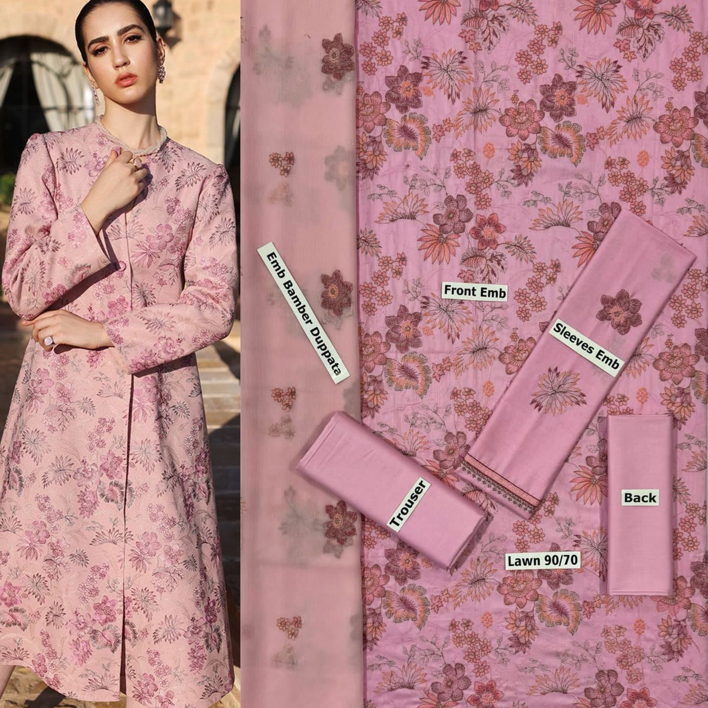 SUMMER-3 PC LAWN EMBROIDERED SHIRT WITH CHIFFON EMBROIDERED DUPPATA SALE-25