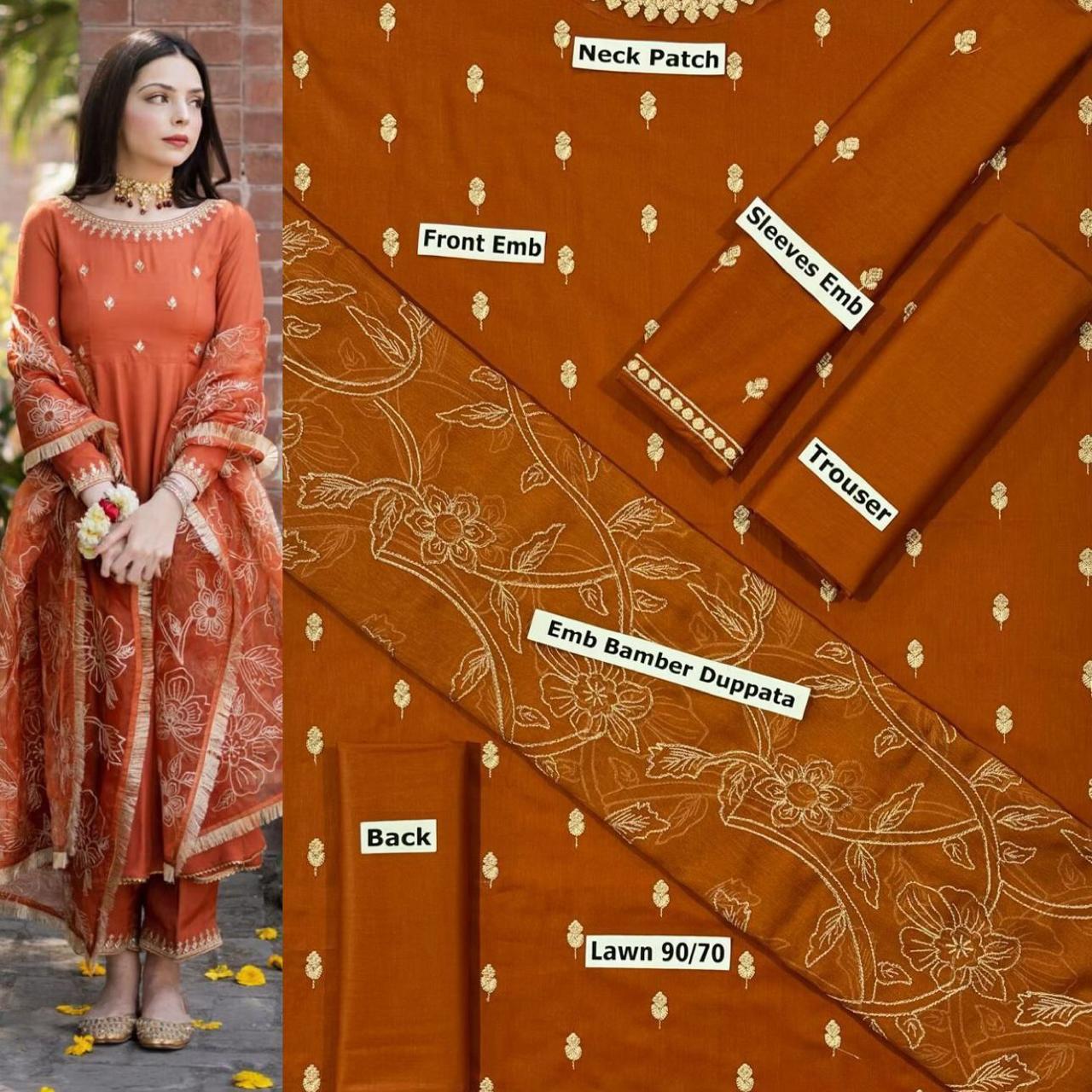 SUMMER-3 PC LAWN EMBROIDERED SHIRT WITH CHIFFON EMBROIDERED DUPPATA SALE-47