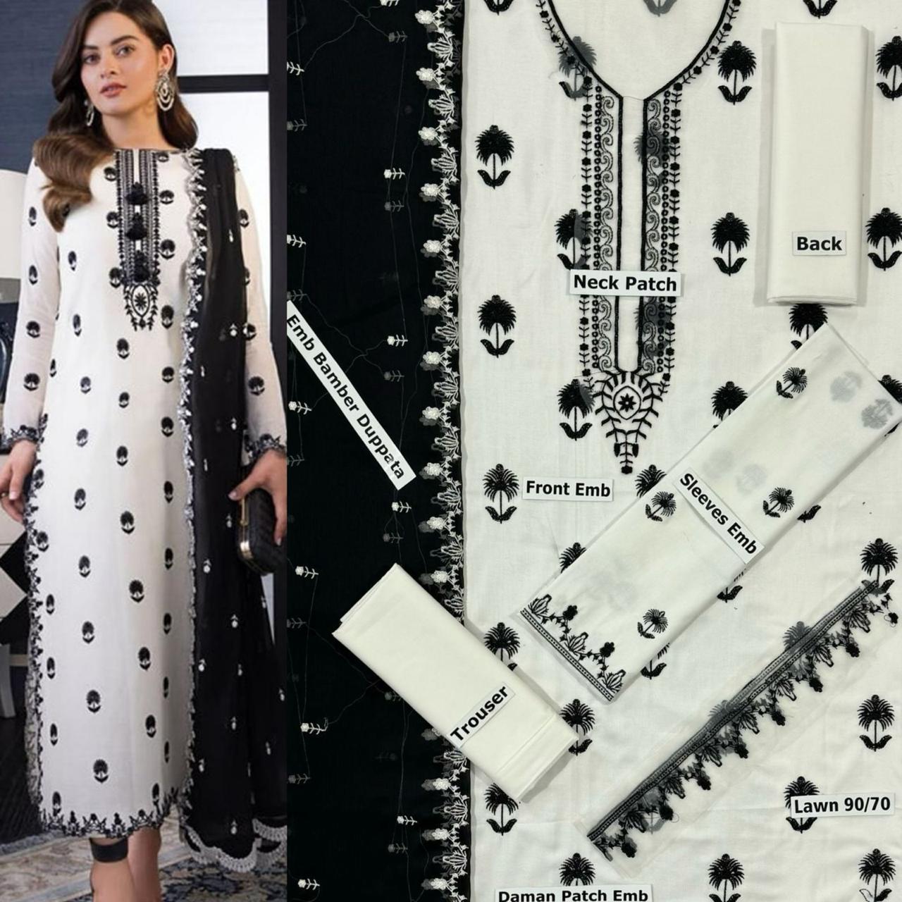 SUMMER-3 PC LAWN EMBROIDERED SHIRT WITH CHIFFON EMBROIDERED DUPPATA SALE-50