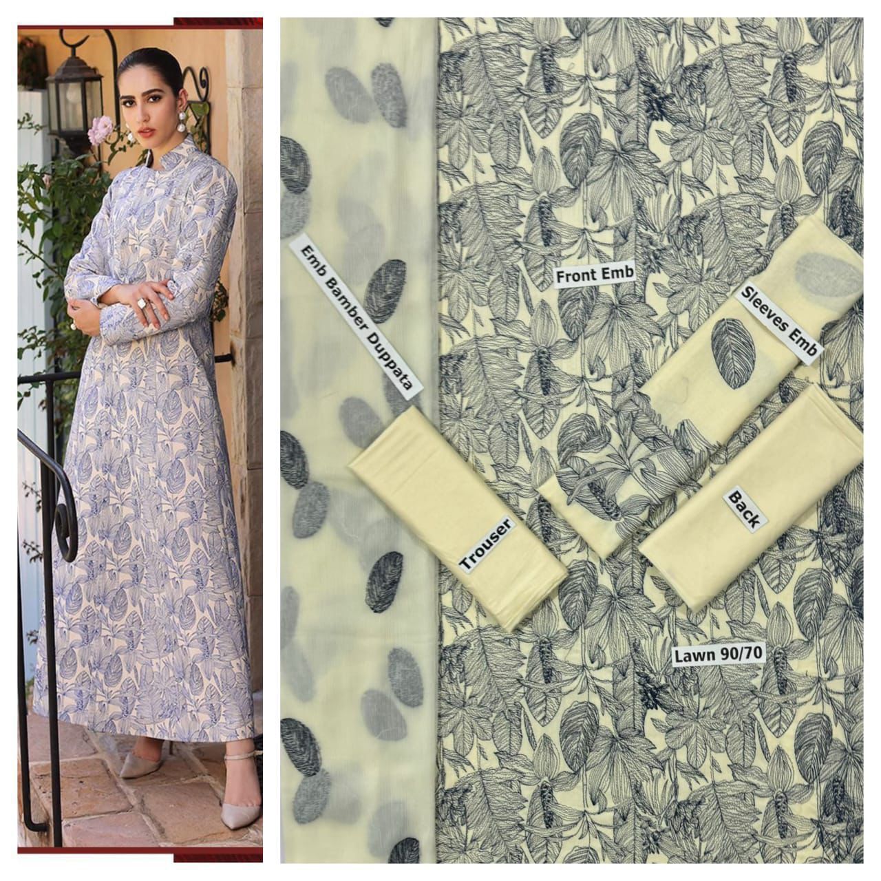 SUMMER-3 PC LAWN EMBROIDERED SHIRT WITH CHIFFON EMBROIDERED DUPPATA SALE-28