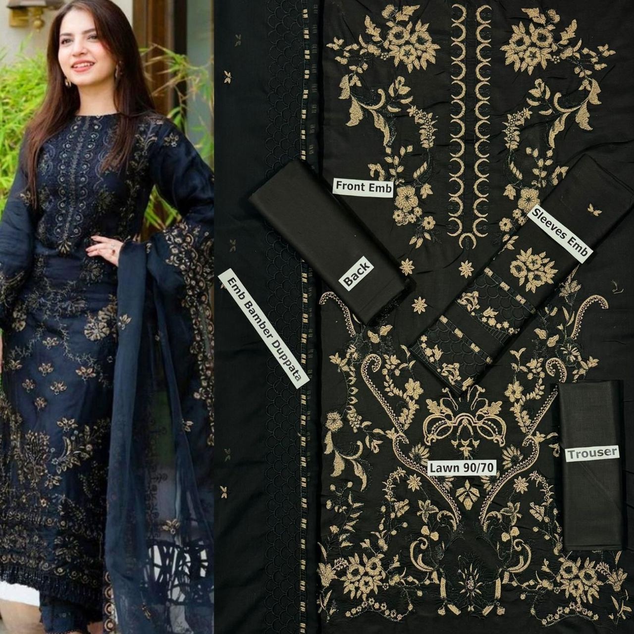 SUMMER-3 PC LAWN EMBROIDERED SHIRT WITH CHIFFON EMBROIDERED DUPPATA SALE-52
