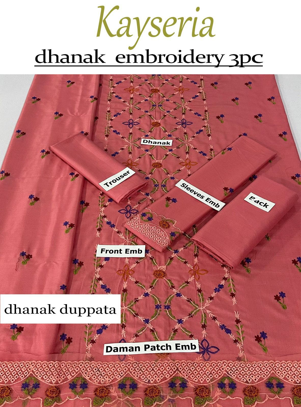 NISA -3PC EMBROIDERED DHANAK DRESS WITH EMBROIDERED DHANAK WOOL SHAWL- FSW-10