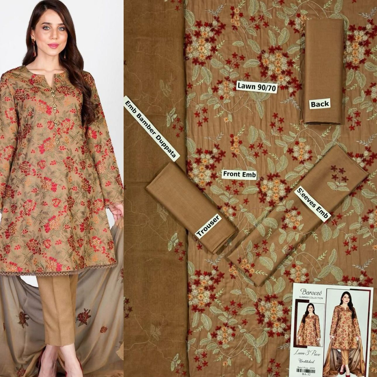 SUMMER-3 PC LAWN EMBROIDERED SHIRT WITH CHIFFON EMBROIDERED DUPPATA SALE-29
