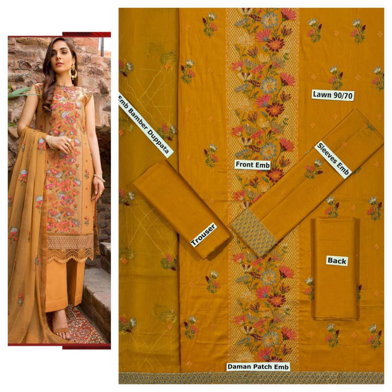 SUMMER-3 PC LAWN EMBROIDERED SHIRT WITH CHIFFON EMBROIDERED DUPPATA SALE-33