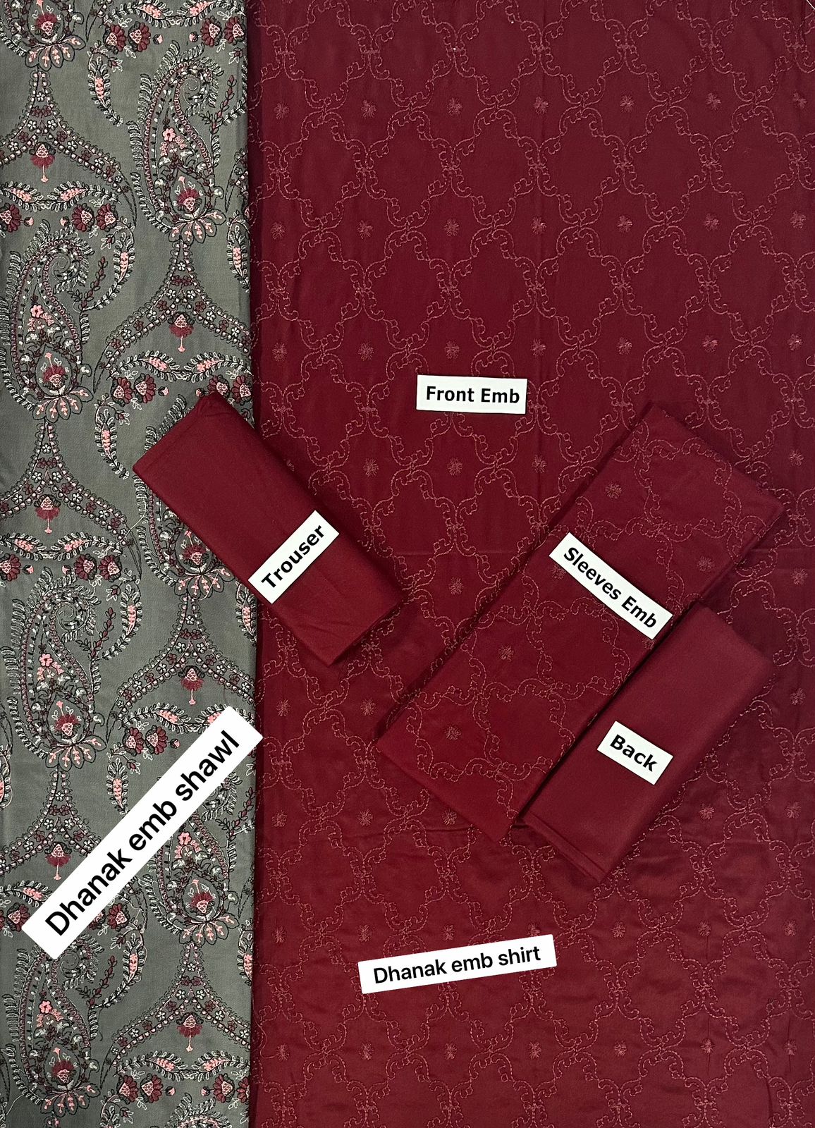 MOTIFZ -3PC EMBROIDED DHANAK DRESS WITH EMBROIDED DHANAK WOOL SHAWL- FCW-03