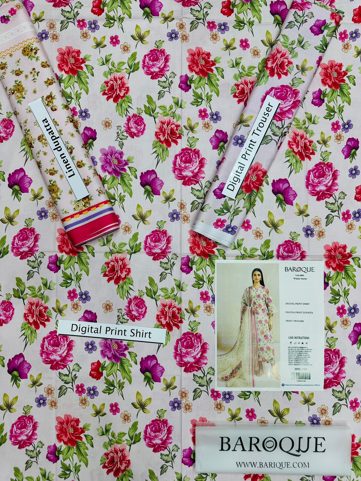 BAROQUE -3PC PRINTED LINEN DRESS WITH PRINTED LINEN DUPATTA- FW-05