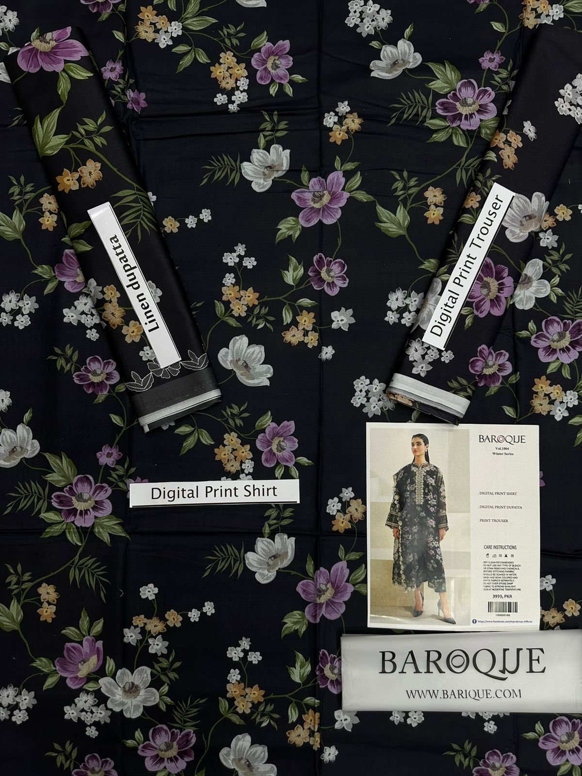 BAROQUE -3PC PRINTED LINEN DRESS WITH PRINTED LINEN DUPATTA- FW-35