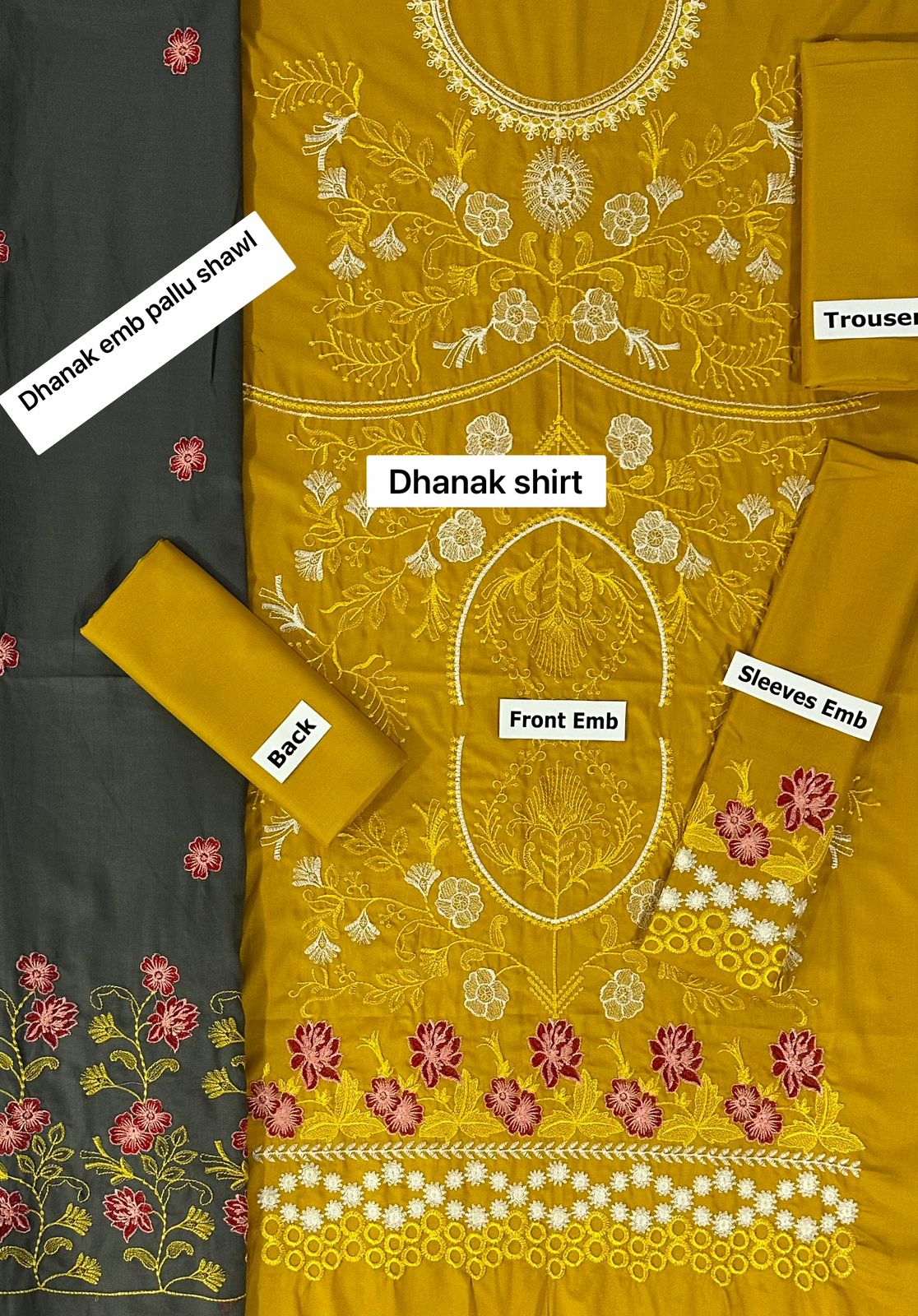 RAAYA -3PC EMBROIDED DHANAK DRESS WITH EMBROIDED DHANAK WOOL SHAWL- FCW-04