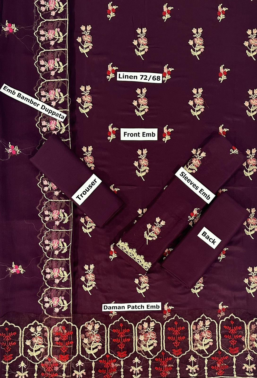 RANG RASIYA -3PC EMBROIDERED LINEN DRESS WITH EMBROIDERED CHIFFON DUPATTA- FW-25