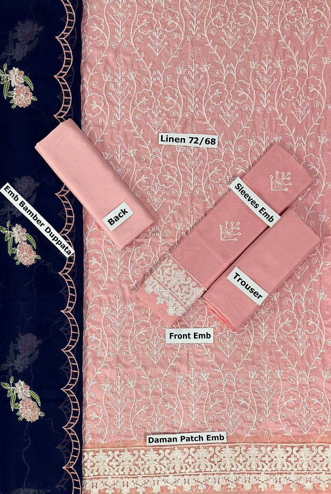 MUSHQ -3PC EMBROIDED LINEN DRESS WITH EMBROIDED CHIFFON DUPATTA- FW-13