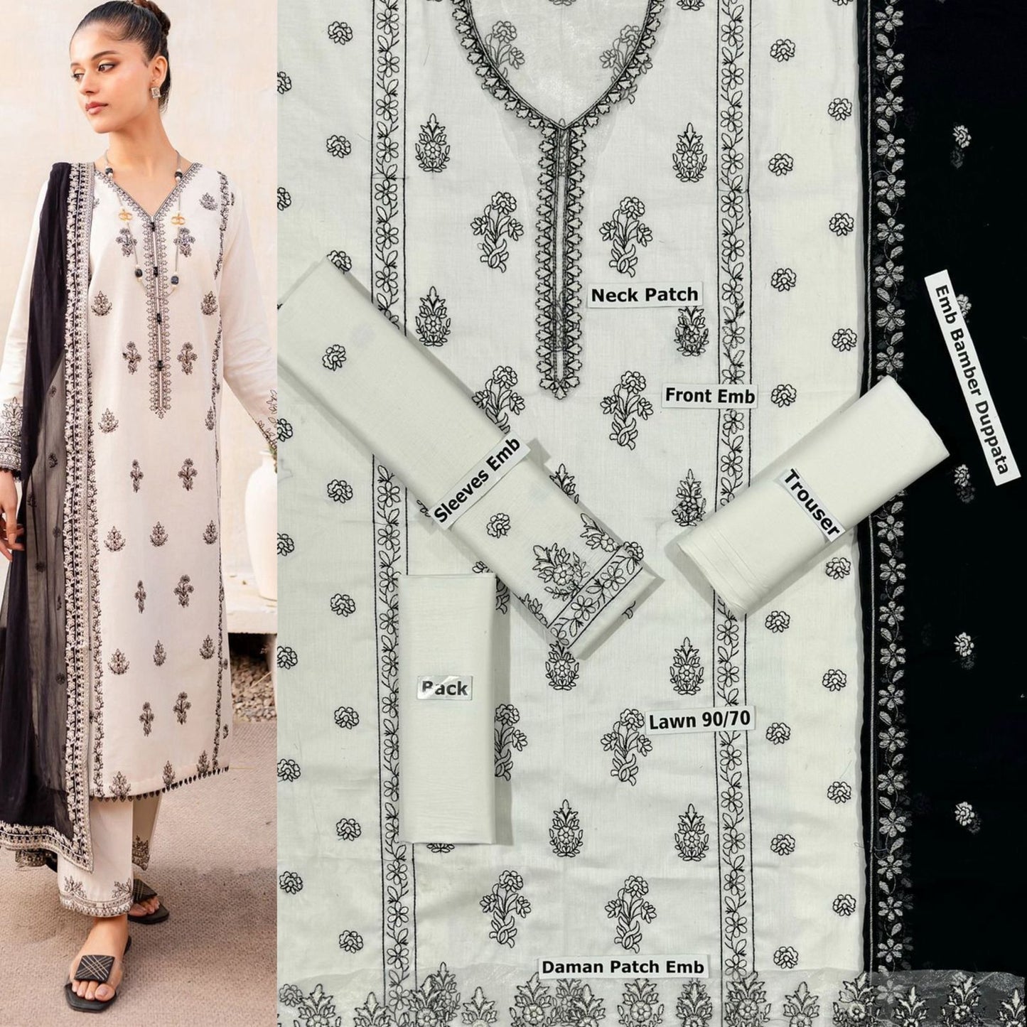 SUMMER-3 PC LAWN EMBROIDERED SHIRT WITH CHIFFON EMBROIDERED DUPPATA SALE-20