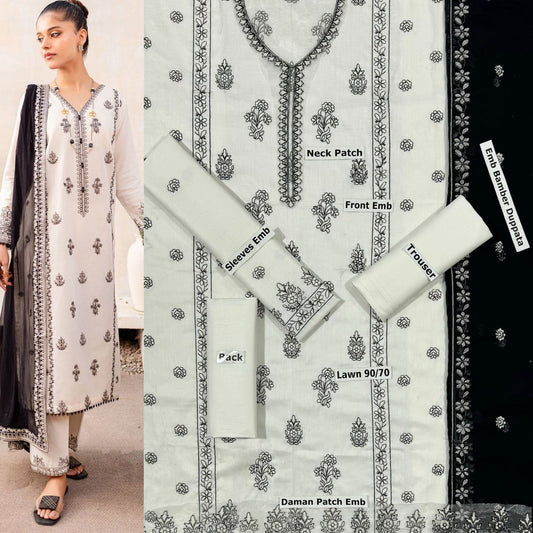 SUMMER-3 PC LAWN EMBROIDERED SHIRT WITH CHIFFON EMBROIDERED DUPPATA SALE-20