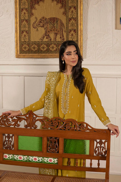 CROSS STITCH -3PC EMBROIDERED DHANAK DRESS WITH EMBROIDERED DHANAK WOOL SHAWL- FSW-07