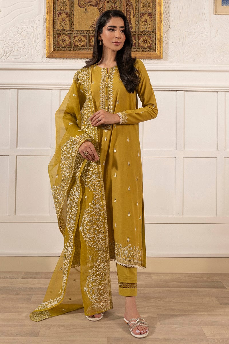 CROSS STITCH -3PC EMBROIDERED DHANAK DRESS WITH EMBROIDERED DHANAK WOOL SHAWL- FSW-07