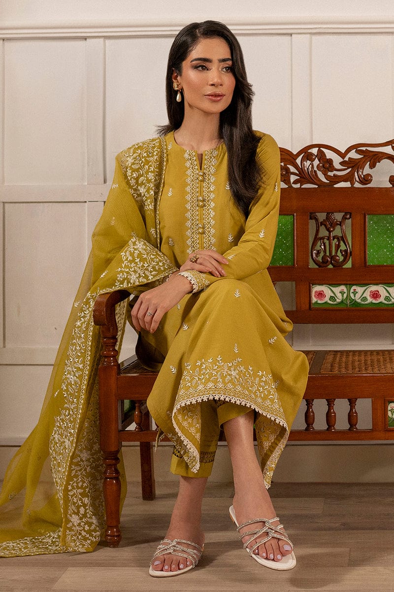 CROSS STITCH -3PC EMBROIDERED DHANAK DRESS WITH EMBROIDERED DHANAK WOOL SHAWL- FSW-07