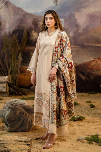 NATASHA KAMAL -3PC EMBROIDERED DHANAK DRESS WITH DHANAK WOOL SHAWL- FW-138