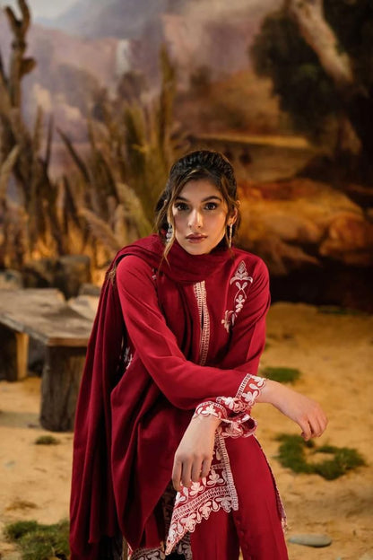 Natasha Kamal -3PC EMBROIDERED DHANAK DRESS WITH DHANAK WOOL SHAWL- FW-122