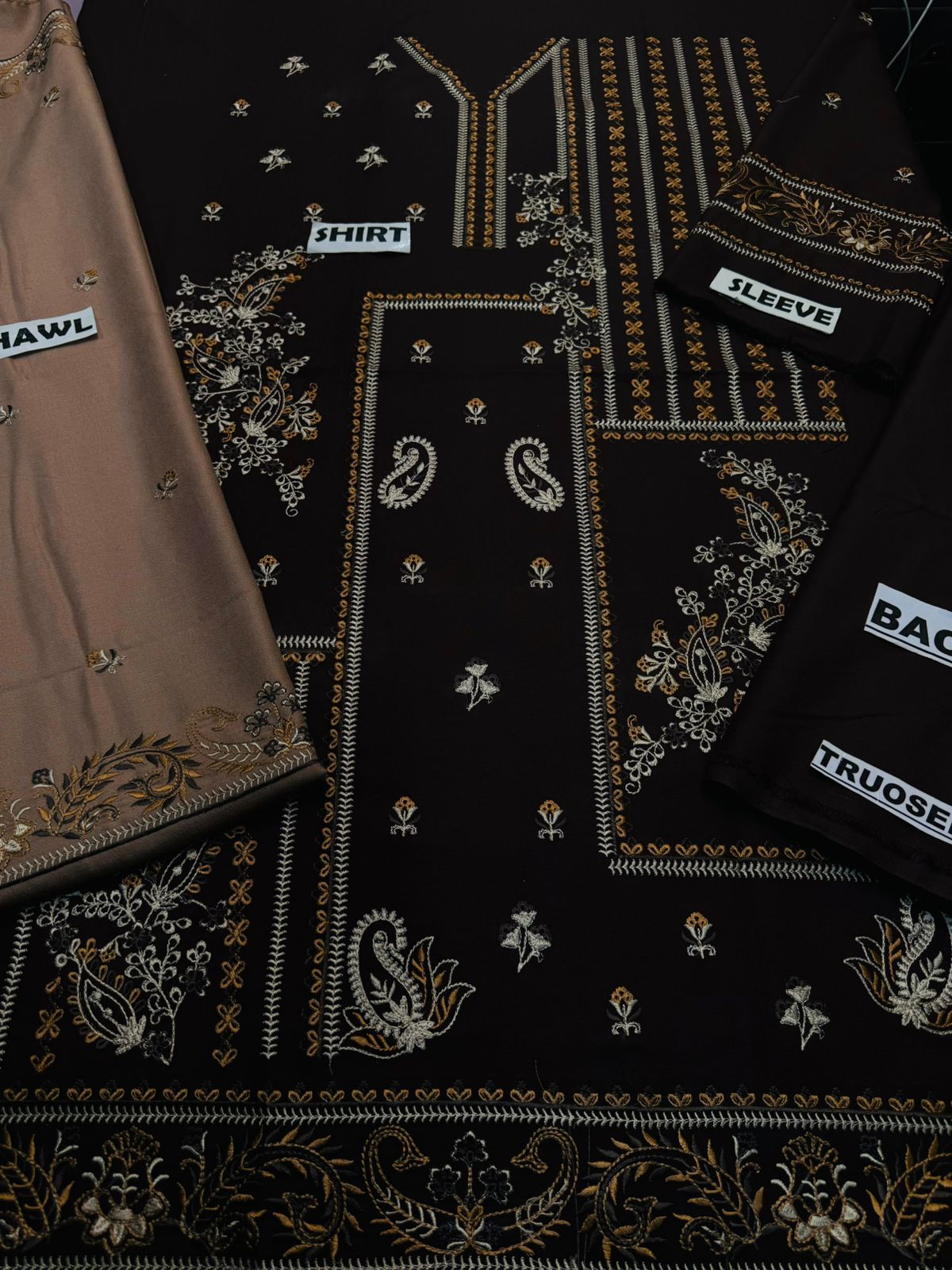 NAOMI -3PC EMBROIDERED DHANAK DRESS WITH 4 SIDE EMBROIDERED DHANAK WOOL SHAWL- FW-131