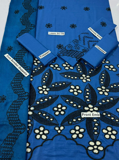 SUMMER-3 PC LAWN EMBROIDERED SHIRT WITH CHIFFON EMBROIDERED DUPPATA SALE-37
