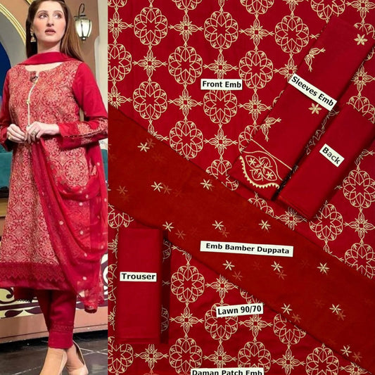 SUMMER-3 PC LAWN EMBROIDERED SHIRT WITH CHIFFON EMBROIDERED DUPPATA SALE-11