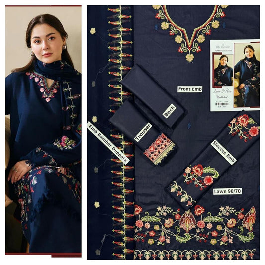 SUMMER-3 PC LAWN EMBROIDERED SHIRT WITH CHIFFON EMBROIDERED DUPPATA SALE-12