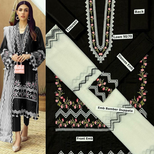 SUMMER-3 PC LAWN EMBROIDERED SHIRT WITH CHIFFON EMBROIDERED DUPPATA SALE-44
