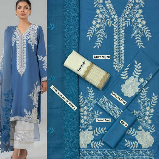 SUMMER-3 PC LAWN EMBROIDERED SHIRT WITH CHIFFON EMBROIDERED DUPPATA SALE-01