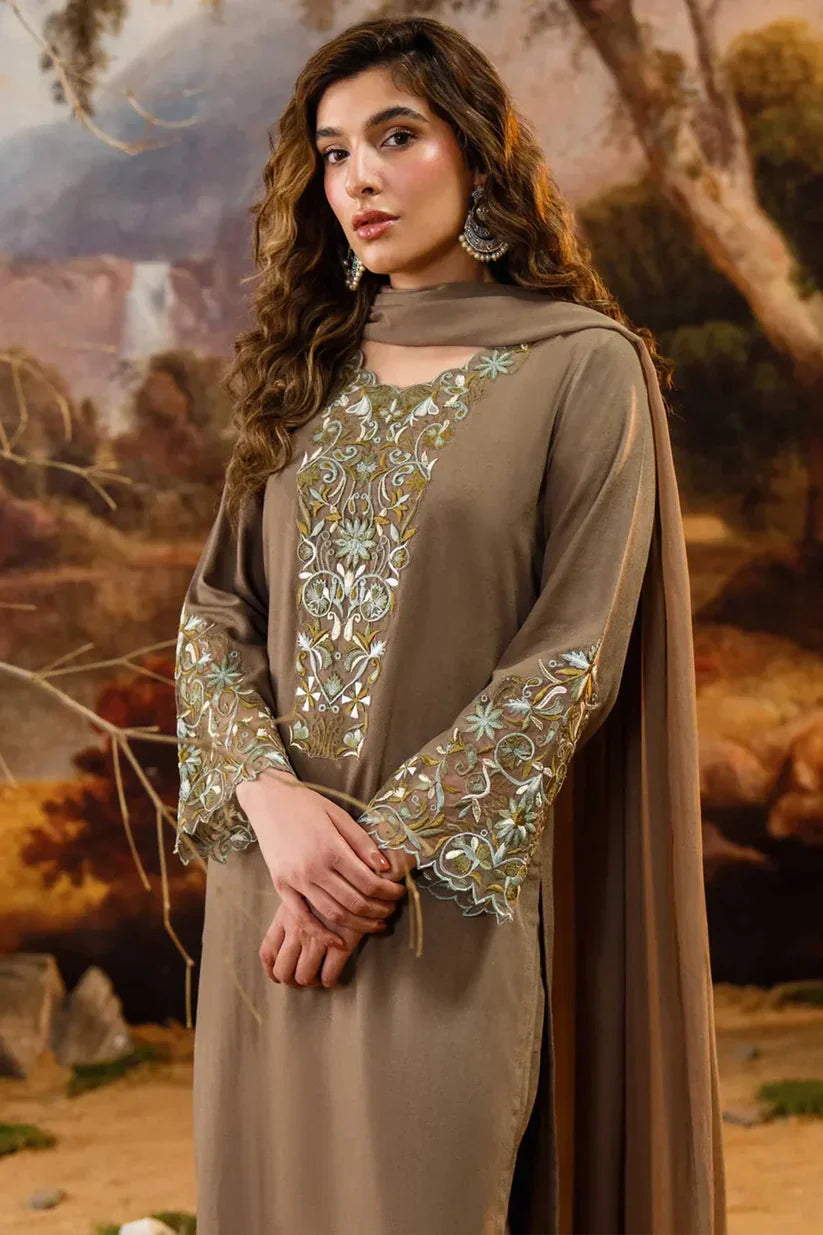 NATASHA KAMAAL -3PC EMBROIDERED DHANAK DRESS WITH EMBROIDERED DHANAK WOOL SHAWL- FW-132