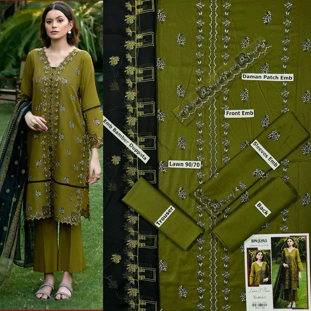 SUMMER-3 PC LAWN EMBROIDERED SHIRT WITH CHIFFON EMBROIDERED DUPPATA SALE-45