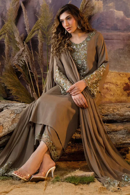 NATASHA KAMAAL -3PC EMBROIDERED DHANAK DRESS WITH EMBROIDERED DHANAK WOOL SHAWL- FW-132