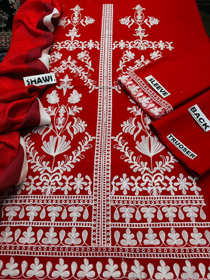 Natasha Kamal -3PC EMBROIDERED DHANAK DRESS WITH DHANAK WOOL SHAWL- FW-122