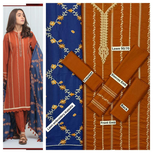 SUMMER-3 PC LAWN EMBROIDERED SHIRT WITH CHIFFON EMBROIDERED DUPPATA SALE-02