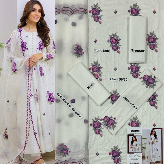 SUMMER-3 PC LAWN EMBROIDERED SHIRT WITH CHIFFON EMBROIDERED DUPPATA SALE-42