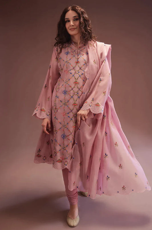 NISA -3PC EMBROIDERED DHANAK DRESS WITH EMBROIDERED DHANAK WOOL SHAWL- FSW-10