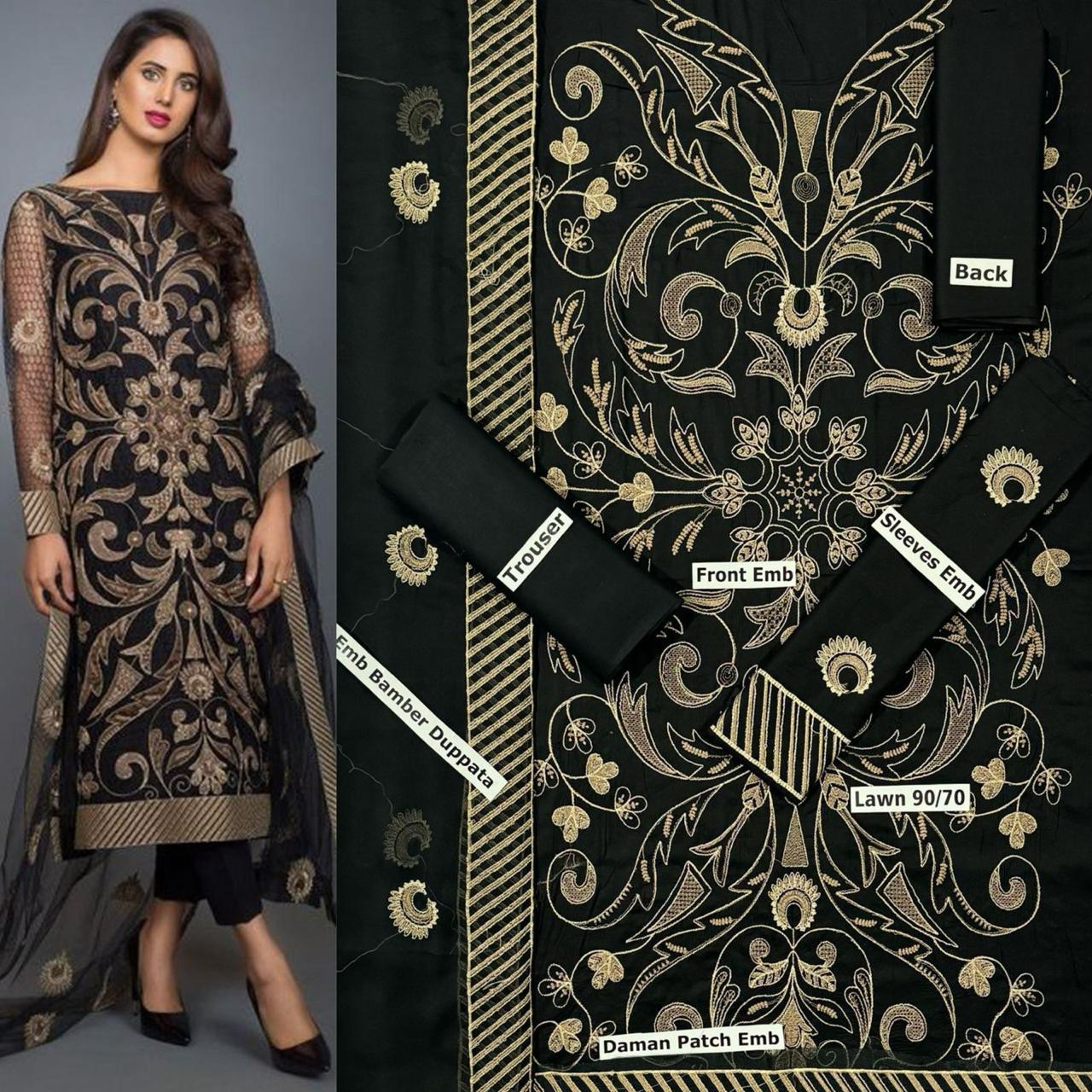 SUMMER-3 PC LAWN EMBROIDERED SHIRT WITH CHIFFON EMBROIDERED DUPPATA SALE-46