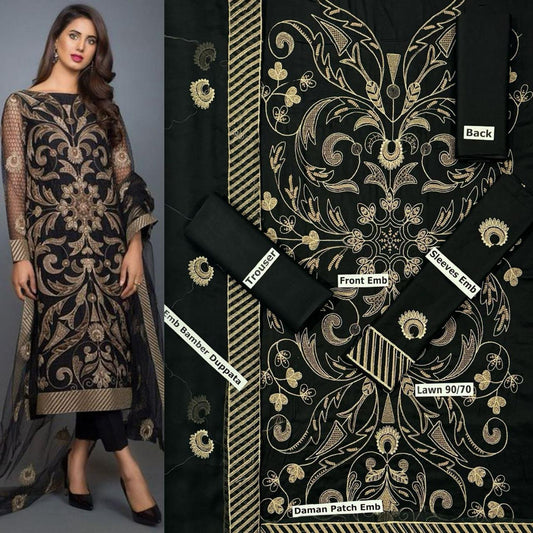 SUMMER-3 PC LAWN EMBROIDERED SHIRT WITH CHIFFON EMBROIDERED DUPPATA SALE-46