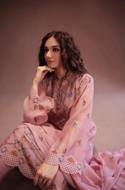 NISA -3PC EMBROIDERED DHANAK DRESS WITH EMBROIDERED DHANAK WOOL SHAWL- FSW-10