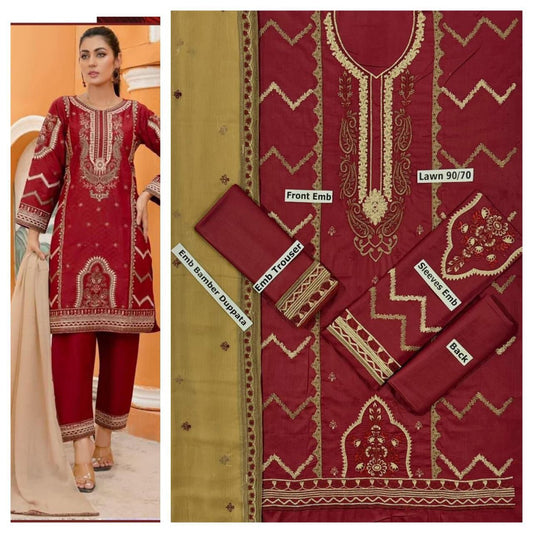 SUMMER-3 PC LAWN EMBROIDERED SHIRT WITH CHIFFON EMBROIDERED DUPPATA SALE-03