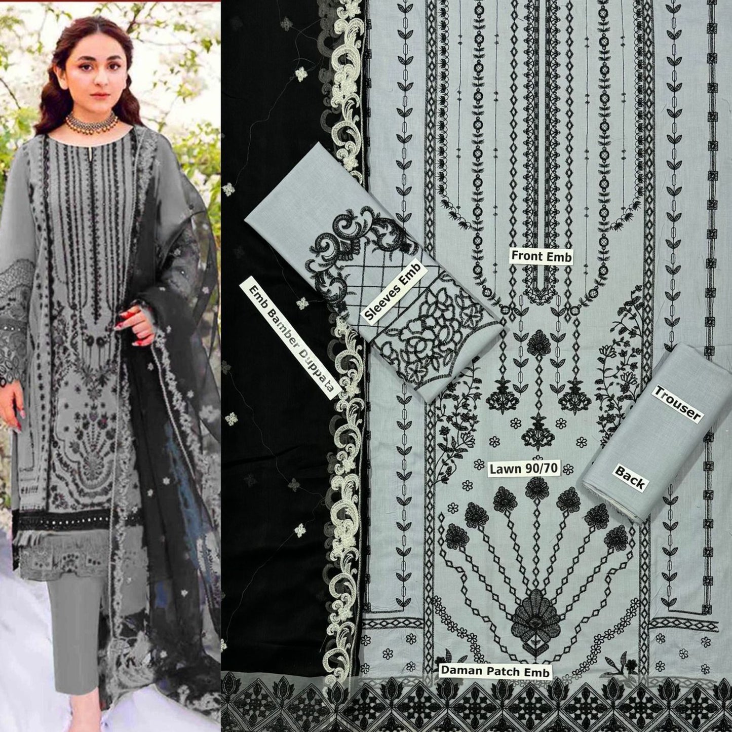 SUMMER-3 PC LAWN EMBROIDERED SHIRT WITH CHIFFON EMBROIDERED DUPPATA SALE-24