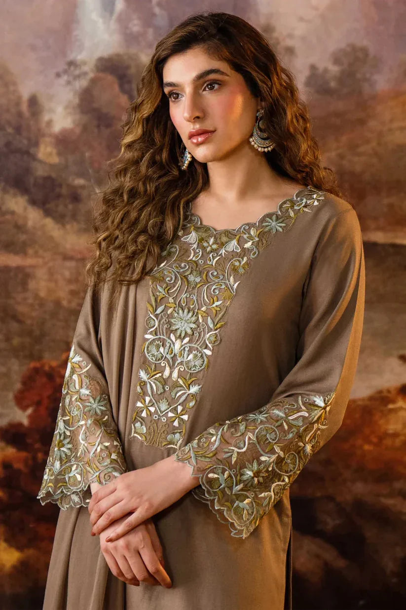 NATASHA KAMAAL -3PC EMBROIDERED DHANAK DRESS WITH EMBROIDERED DHANAK WOOL SHAWL- FW-132