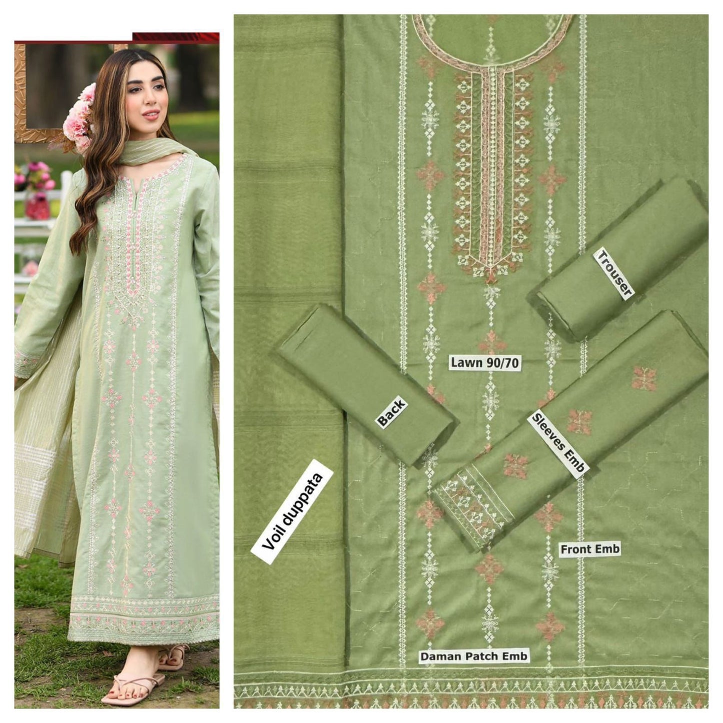 SUMMER-3 PC LAWN EMBROIDERED SHIRT WITH CHIFFON EMBROIDERED DUPPATA SALE-15